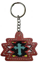 Showman Leather Aztec key chain with multi colored beaded cross inlay